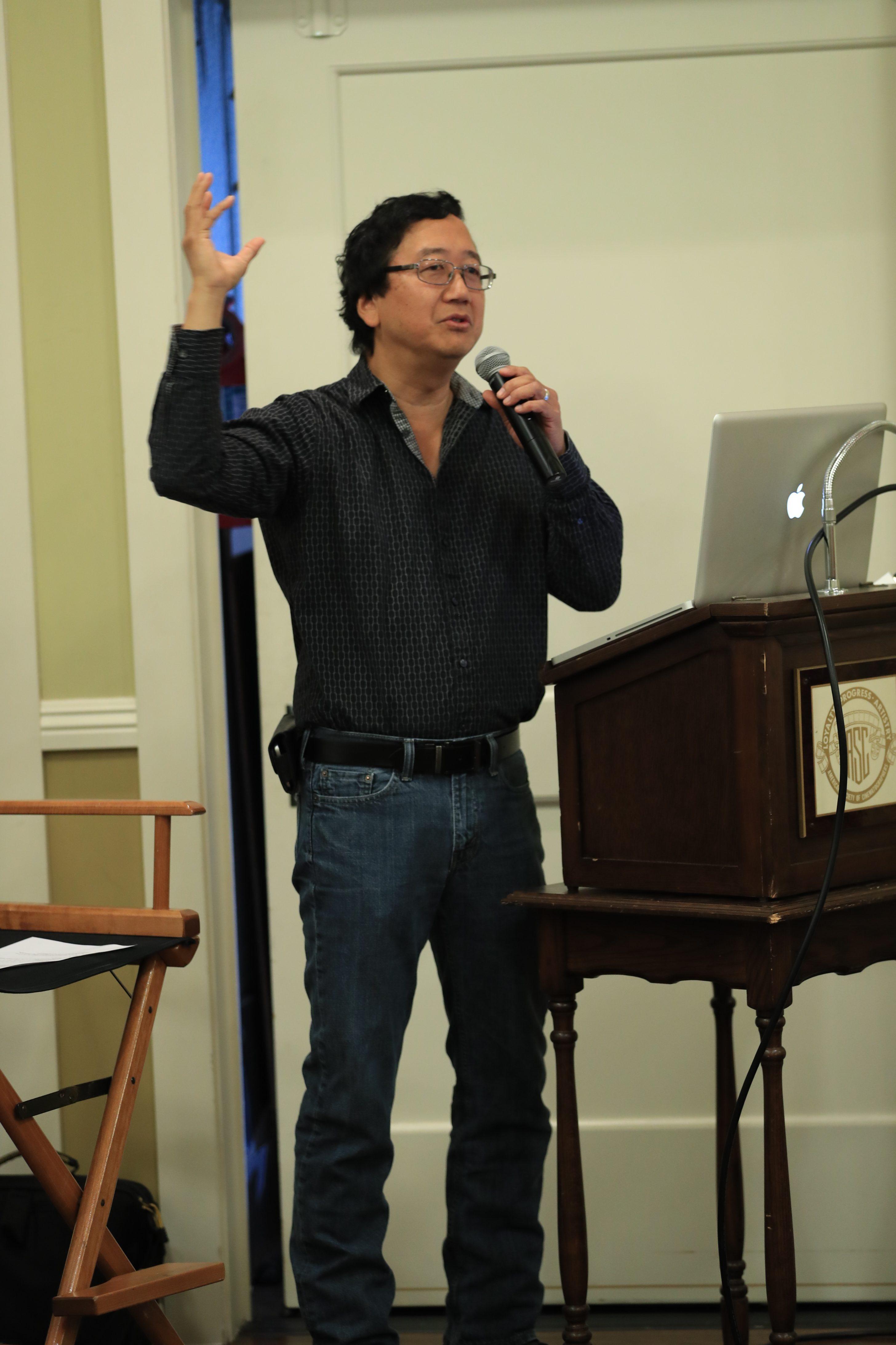 Michael Goi, ASC discussing his work on American Horror Story at ICS2016. Photo by James Neihouse, ASC