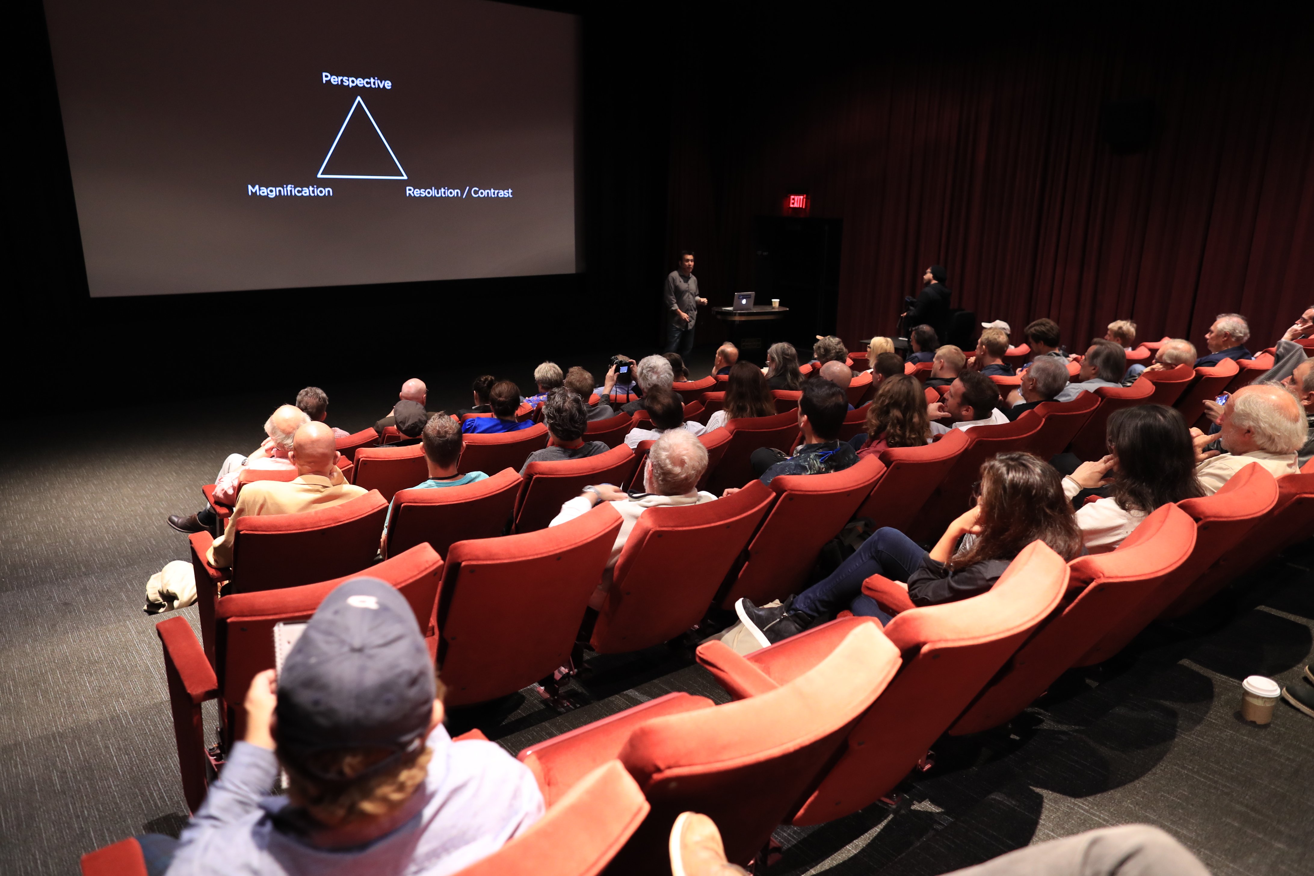 Dan Sasaki, Panavision’s Vice President of Optical Engineering, leads the discussion at the Tak Miyagishima Theater. Photo by James Neihouse, ASC