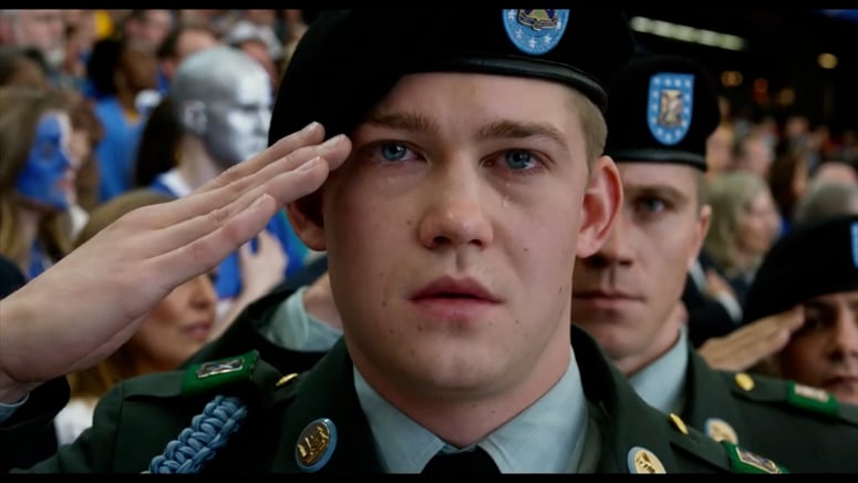 Billy Lynn salutes in the stadium - from teaser