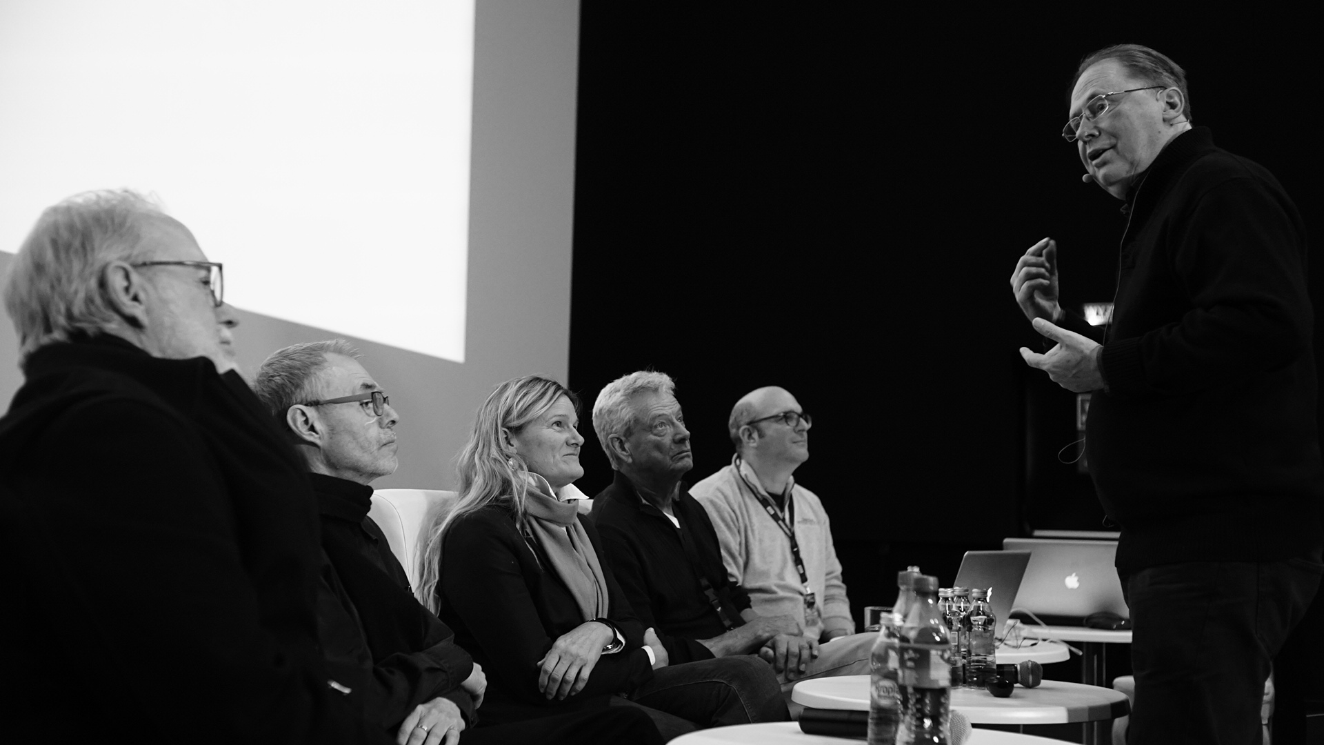 Moderator Benjamin B discusses Hall's cinematography with (from left) gaffer James Plannette; John Toll, ASC; Ellen Kuras, ASC; John Seale, ASC, ACS, and Stephen Pizzello.