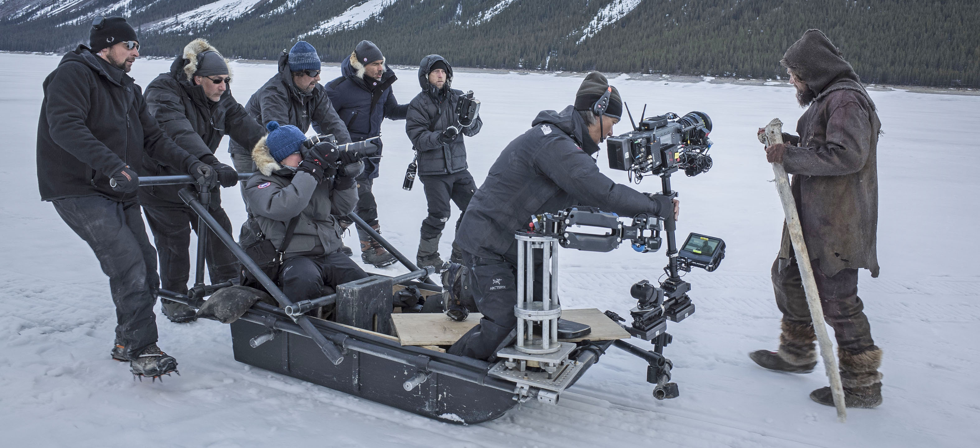 Lubezki and his team used a Steadicam mounted on an ice sled to capture a unique tracking shot over the snow.