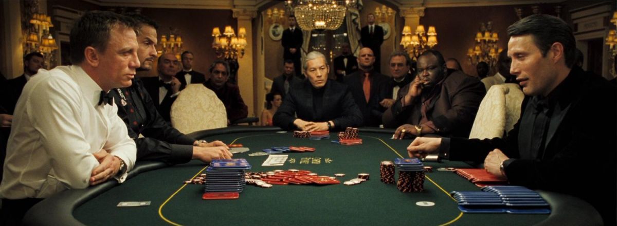 Bond faces off against the villainous Le Chiffre (Mads Mikkelsen) during a pressure-packed game of baccarat.