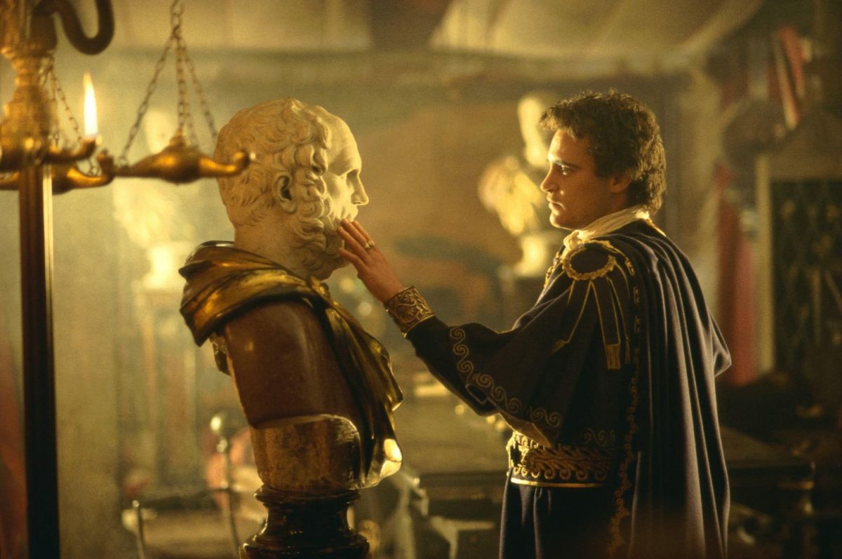 In the emperor's tent, a luxurious haven from the harsh front line, a brooding Commodus (Joaquin  Pheonix) conceives a strategy to eliminate Maximus, who threatens his ascension to the throne.