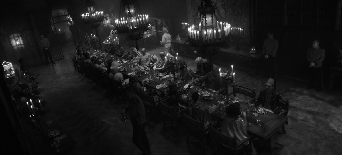 A long dining table featured in a climactic sequence helped influence the filmmakers’ decision to shoot Mank in the 2.21:1 aspect ratio.