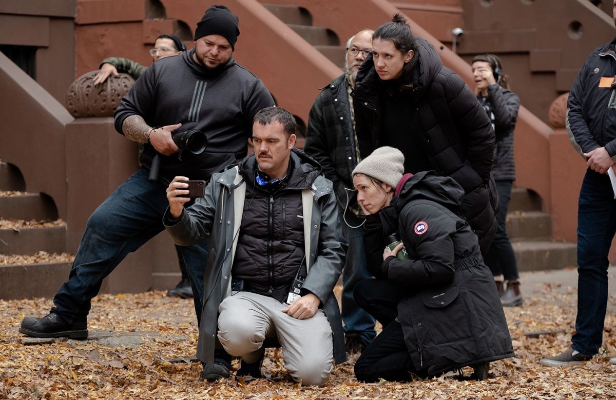 Cinematographer Edu Grau, ASC, AEC with director Rebecca Hall (both kneeling) and crew.
