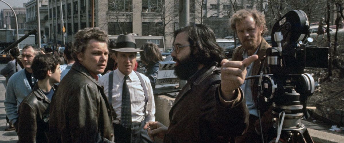 On location shooting The Godfather (1972) are Gordon Willis, ASC (third from left), actor Robert Duvall, director Francis Ford Coppola and camera operator (and future ASC member) Michael Chapman.